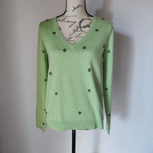 NWoT BEA YUK MUI Crystal Embellished Silk Cotton Sweater V-Neck Green